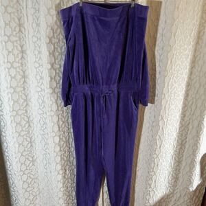 NY & Company Collection Velour Off-The-Shoulder Jumpsuit Purple XXL
